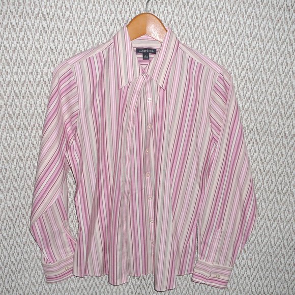 Lands End Button Down Shirt Blouse Pink Striped size 8 - Picture 5 of 9